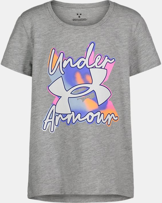 Girls' Toddler UA Ombre Blobs Scripts Logo Short Sleeve T-Shirt, Gray, pdpMainDesktop image number 0